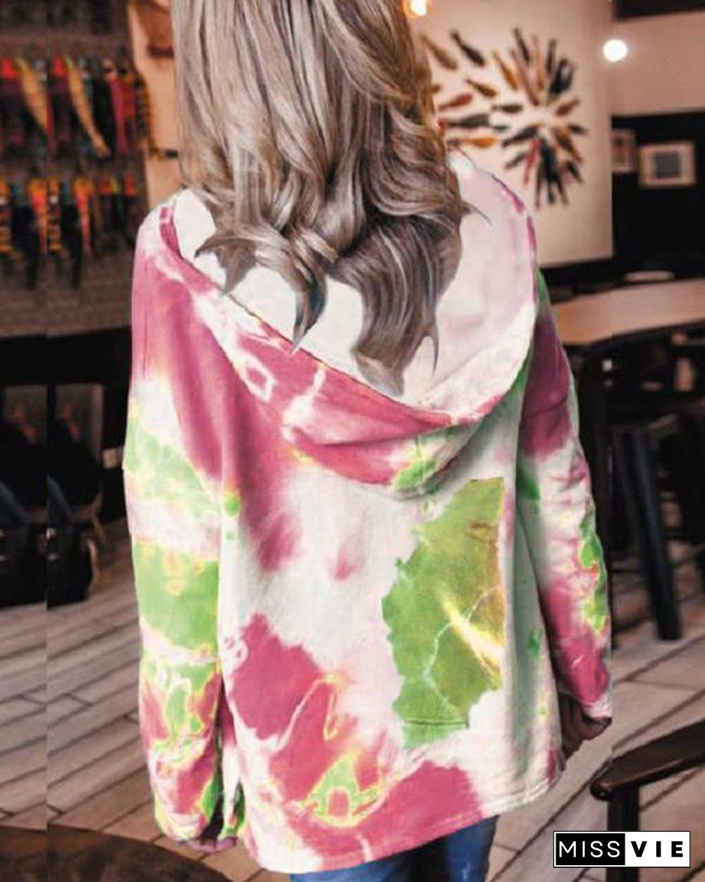 Women's Fashion Tie Dye Pocket Hoodie Sweatshirt