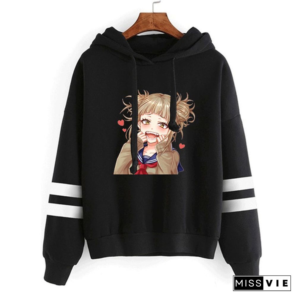 My Hero Academia Hoodies Cute Himiko Toga Graphic Printed Sweatshirt Womnen Casual Hooded Stripe Pullover