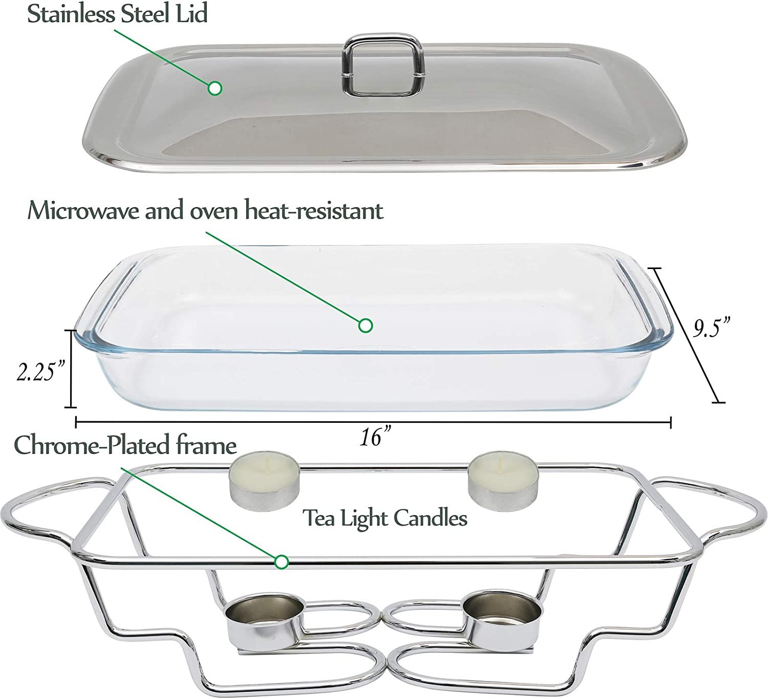 Galashield Chafing Dish Buffet Set Warming Tray with Lid Stainless Steel Buffet Server and Oven Safe Glass 3-Quart