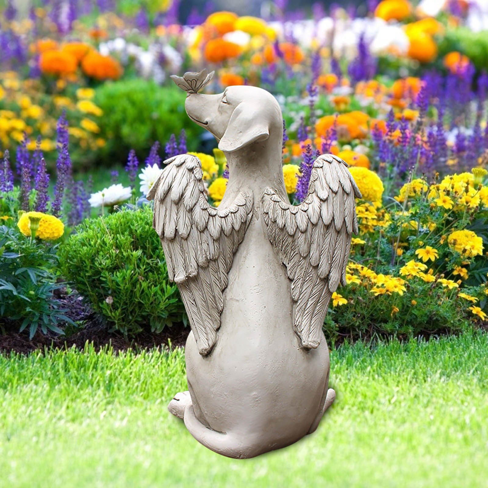 Follure room decor home decor Angel Dog Butterfly Tribute Puppy Statue Sculpture Outdoor Garden Resin Decor Grey