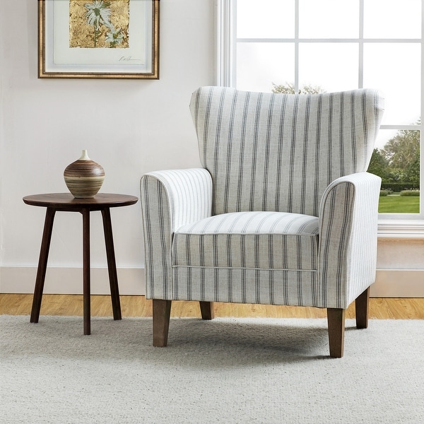 Warren Farmhouse Striped Wingback Chair with Solid Wood Legs by HULALA HOME