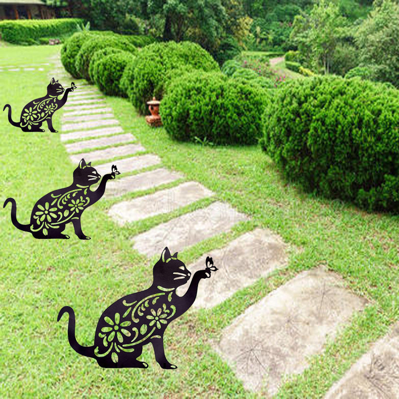 Black Cat Silhouette Garden Statue Stake for Yard Art Lawn Ornament Home Outdoor Decor