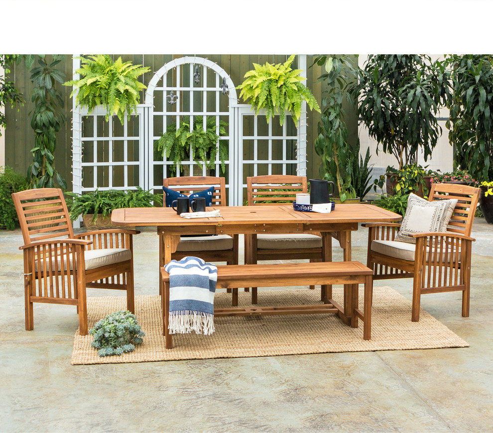 6 Piece Acacia Patio Dining Set With Cushions   Transitional   Outdoor Dining Sets   by Walker Edison  Houzz