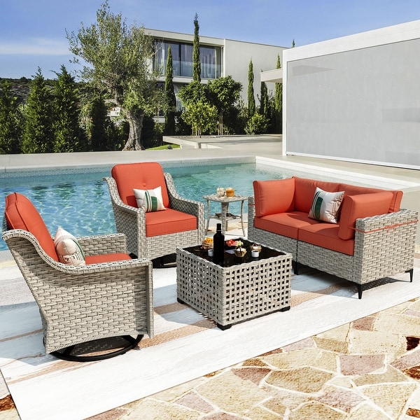 XIZZI 6Piece Patio Furniture Wicker Conversation Set with Swivel Chair