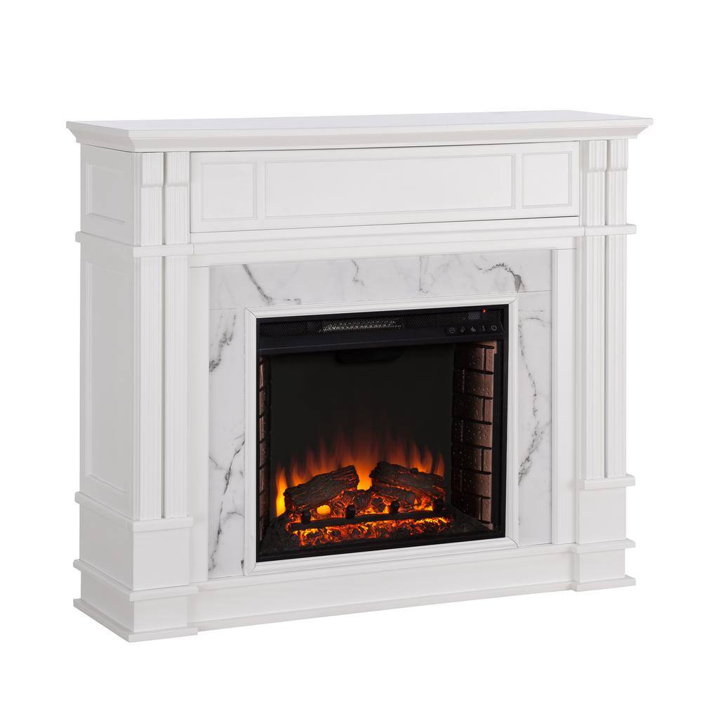 Southern Enterprises Rochester 48 in. W Faux Cararra Electric Media Fireplace in White HD605975