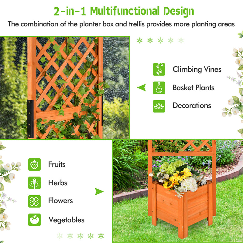 Wooden Raised Garden Bed 71¡± High Planter with Trellis for Plant Flower Climbing Pot Hanging