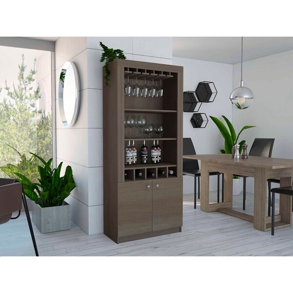 2-Door Bar Cabinet with 3 Shelves and 5 Cubbies