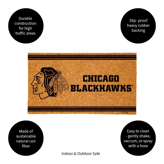 Evergreen Chicago Blackhawks Logo Turf Mat Brown 28 X 16 Inches Indoor Outdoor Doormat