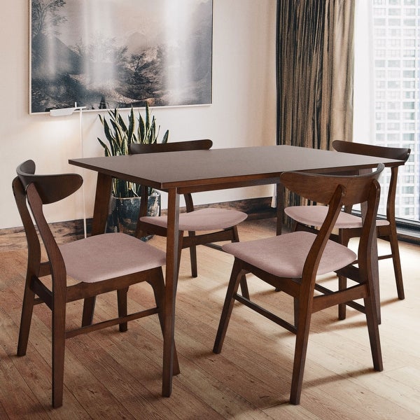 Zenvida Mid Century 5 Piece Dining Set Wood Table Fabric Chairs Seats Four