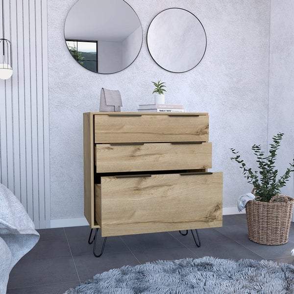 Modern Style 3-Drawers Dresser， Storage Cabinet with 4 Hairpin Legs， Chest Organizer for Bedroom， Living Room， Hallway - - 37828090