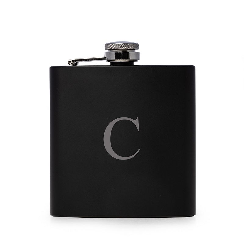 Vincent Initial Monogrammed Black Flask