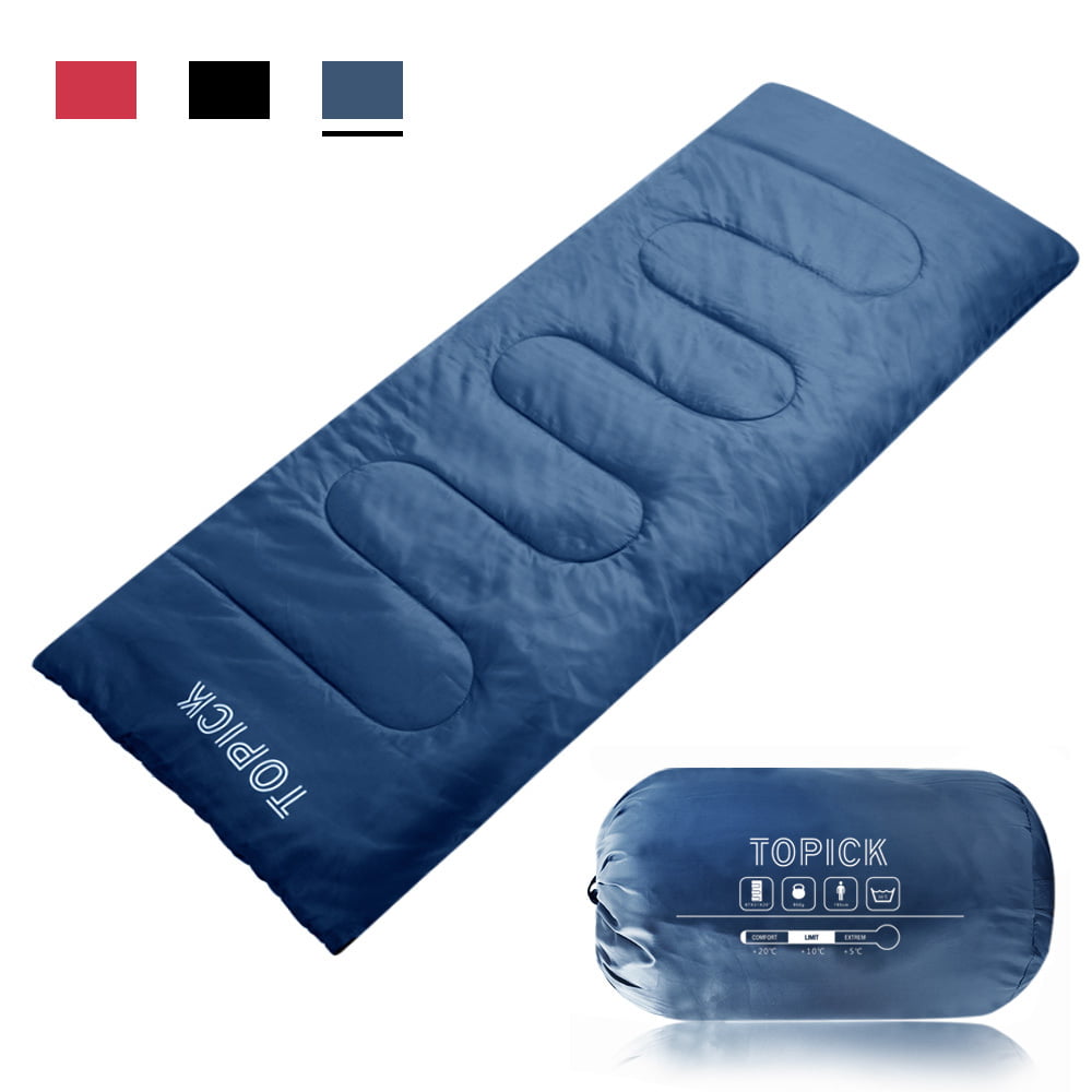 TOPICK Rectangular Sleeping Bag for Camping W30" x L77" Blue Envelope Portable Lightweight with Compression Sack