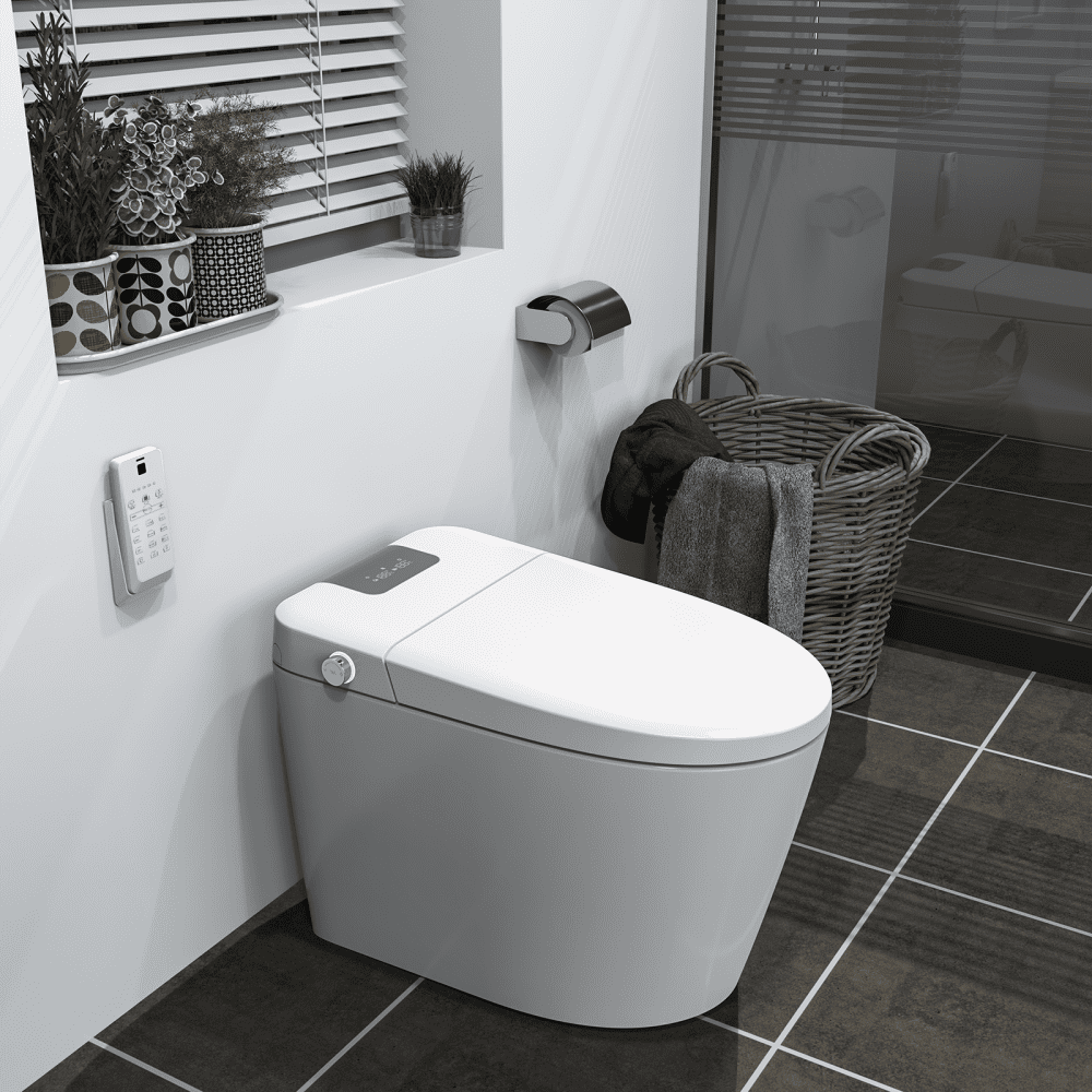 Holaki Smart Toilet with Heated Seat, U-Shaped Automatic Power Flush Tankless with Remote Control, Ceramic One Piece Toilets for Bathroom