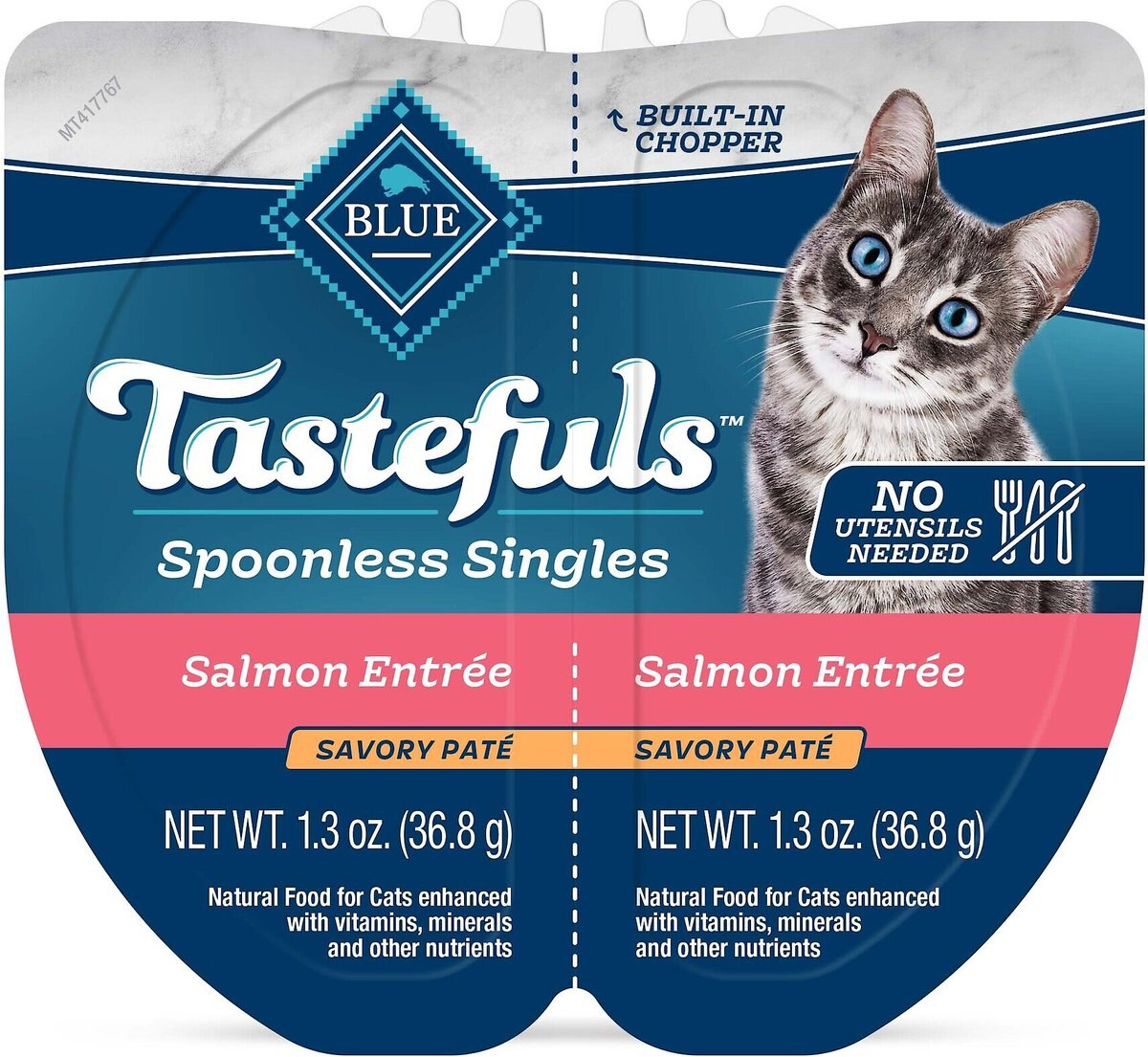 Blue Buffalo Tastefuls Spoonless Singles Salmon Entrée Pate Adult Cat Food， 2.6-oz cup， case of 24