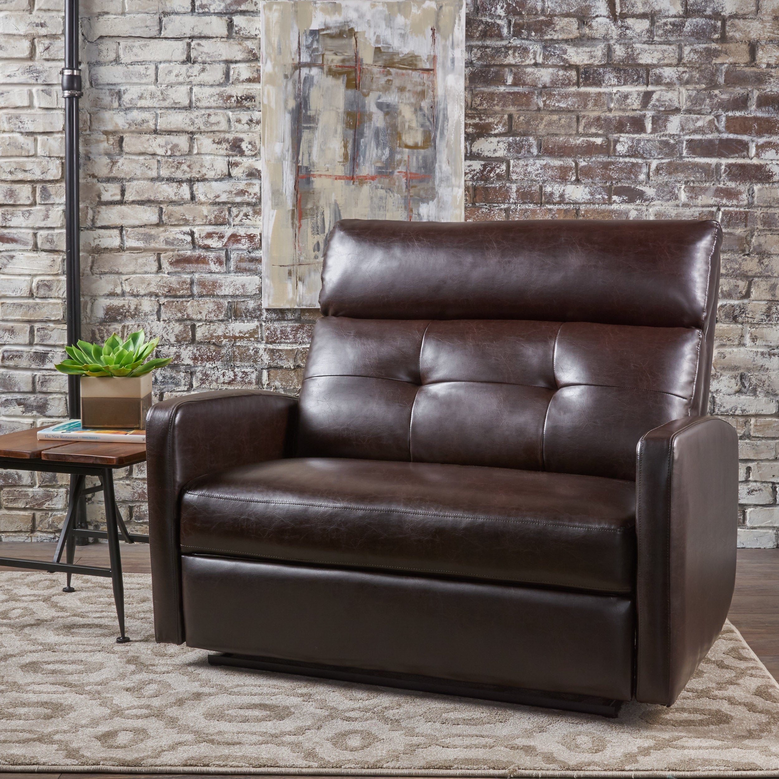 Hana Plush Cushion Tufted Back Leather Loveseat Recliner