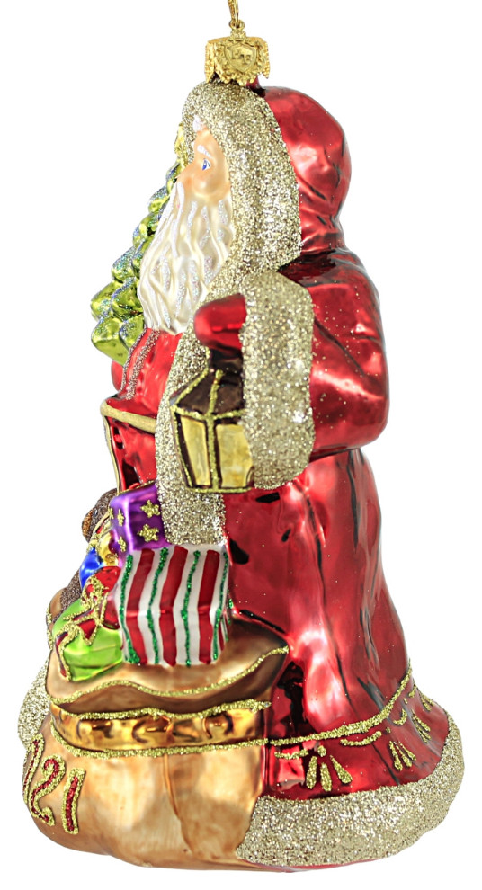 Huras 2021 Santa With Tree Glass Ornament Dated Lantern S494   Christmas Ornaments   by Story Book Kids Inc  Houzz