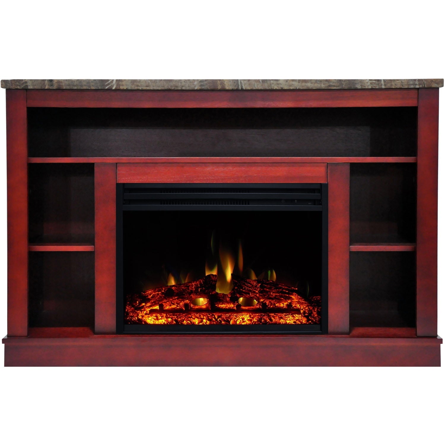 Cambridge Seville 47'' Freestanding Electric Fireplace with Remote| Multi-Color Flame| Log Insert | Cherry Mantel | For Rooms up to 210 Sq.Ft. | Adjustable Heat Settings | Timer