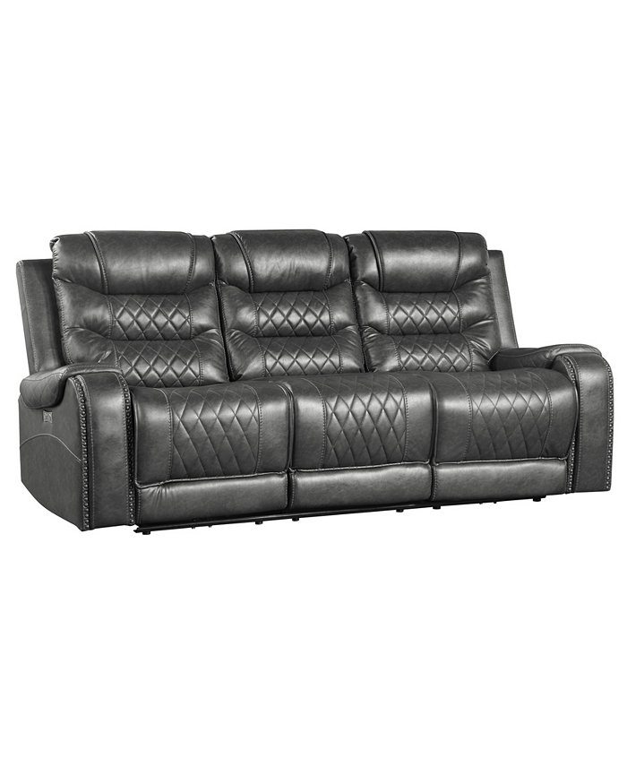 Homelegance White Label Bailey 87 Power Double Reclining Sofa with Drop-Down Cup Holders Receptacles and USB Port