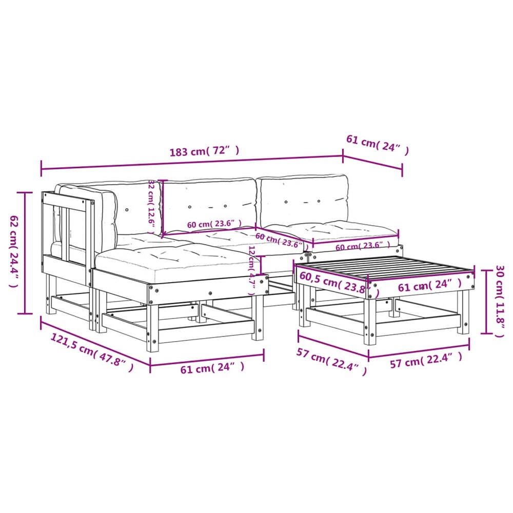 vidaXL 5 Piece Patio Lounge Set with Cushions Solid Wood   24\