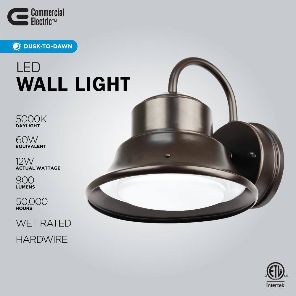 Commercial Electric 60- Watt Equivalent Integrated LED Bronze Security Bell Dusk to Dawn Photocell Sensor Outdoor Wall Pack Light 5000K S8BWM850DDBZHD