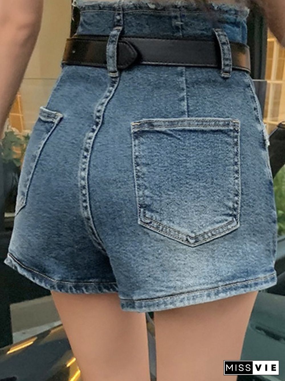 High Waist Frayed Denim Shorts