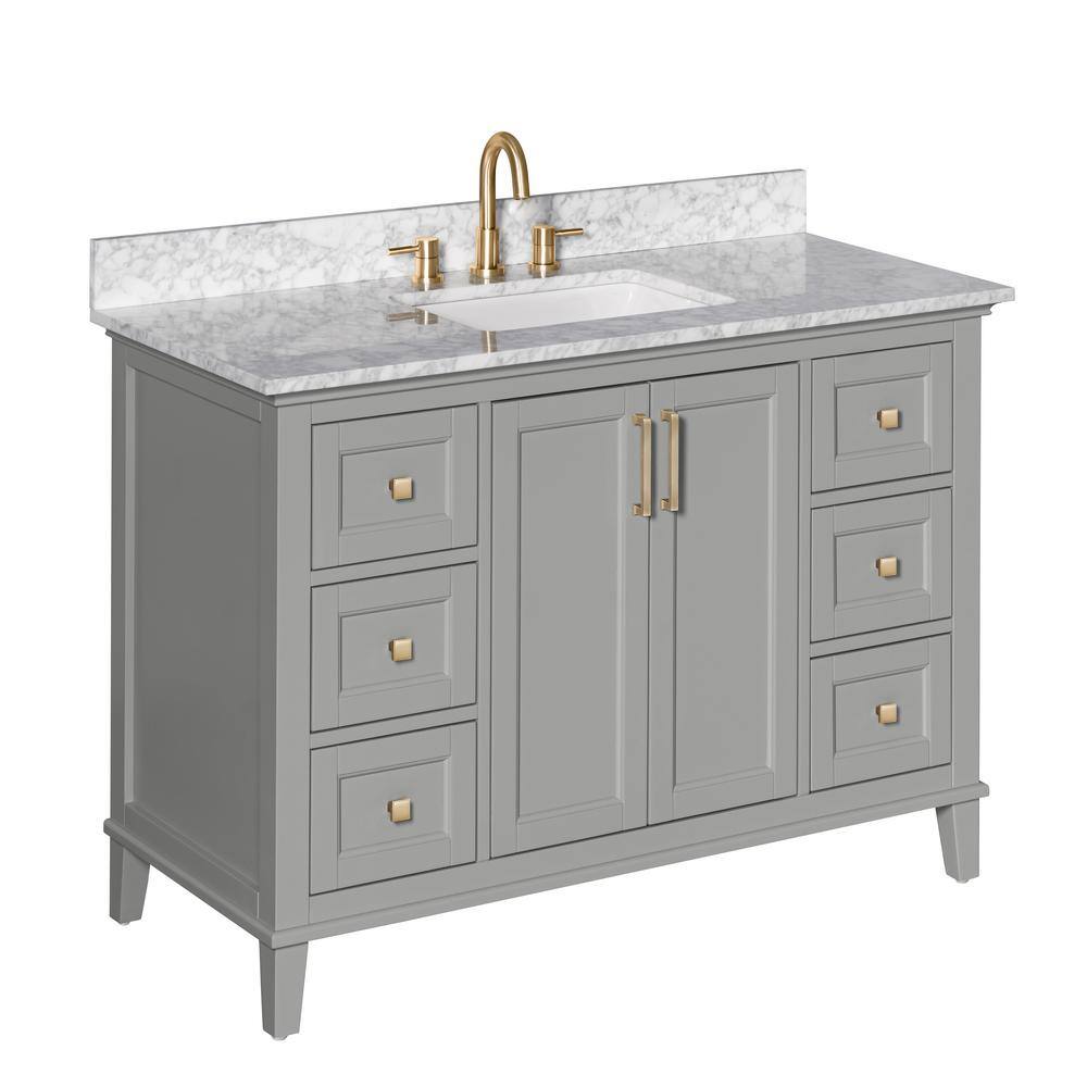 Home Decorators Collection Grayson 49 in. W x 22 in. D x 35 in. H Vanity in Storm Grey with White Marble Vanity Top 20305-VS49C-ST