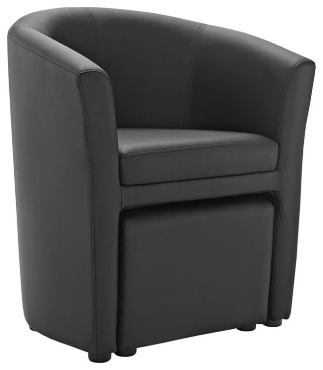 Hawthorne Collections Faux Leather Accent Chair with Ottoman in Black   Contemporary   Armchairs And Accent Chairs   by Homesquare  Houzz