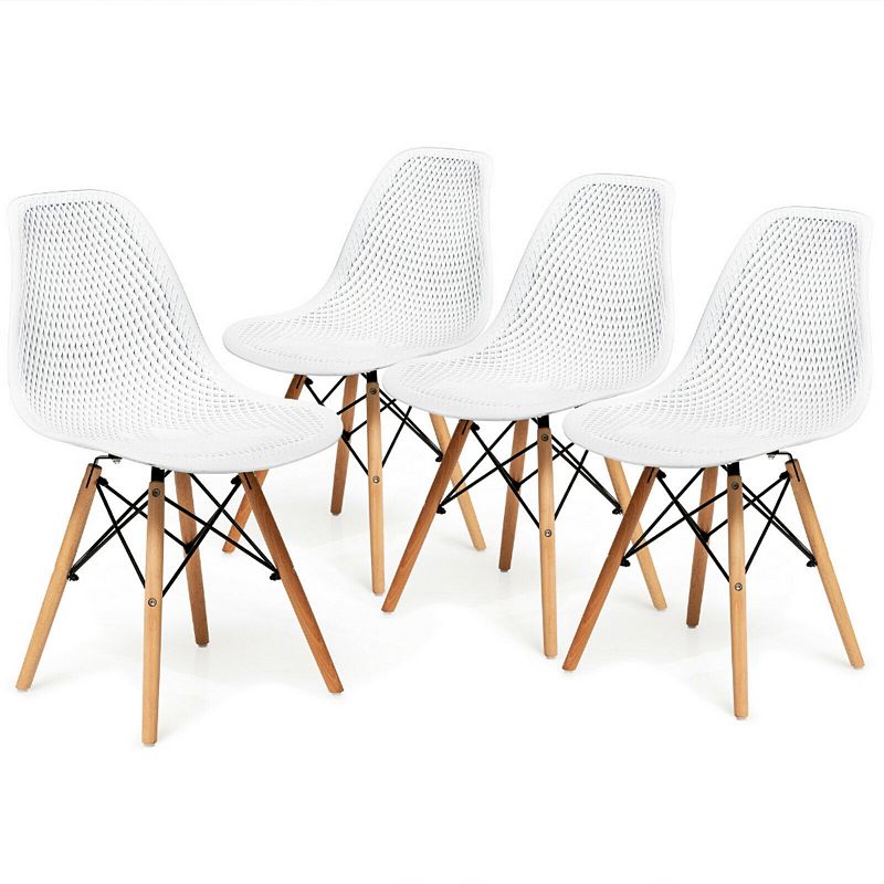 4 Pieces Modern Plastic Hollow Chair Set with Wood Leg