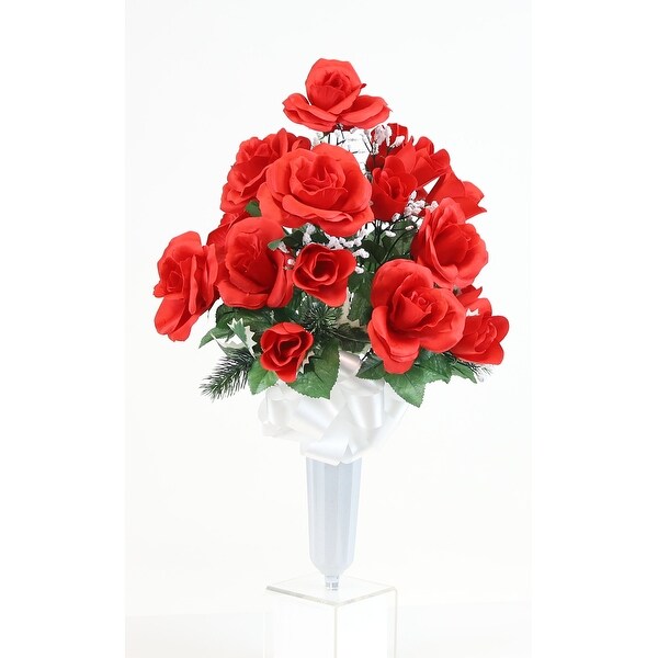 Memorial Christmas Rose and Holly Cemetery Vase