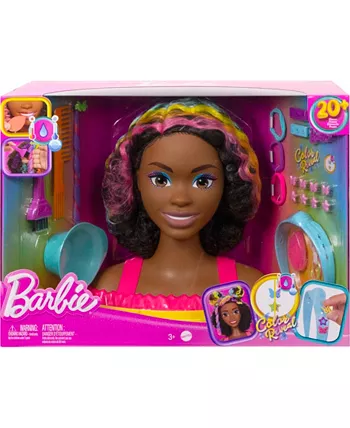 Barbie Deluxe Styling Head  Barbie Totally Hair  Curly Brown Rainbow Hair