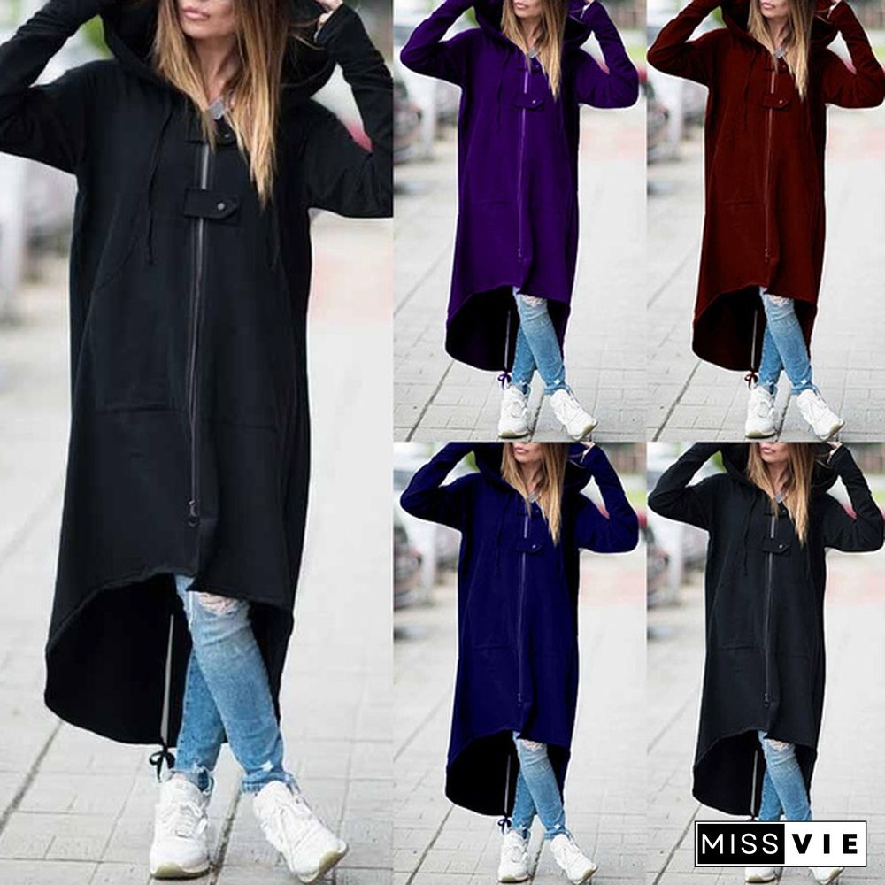 Women's Loose Hooded Sweater Zipper Long Coat Long Sleeve Hoodies Coats Casual Cardigans