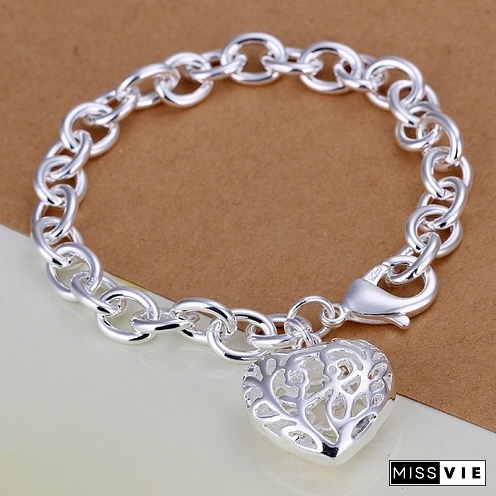 Fashion Jewelry 925 Sterling Silver Heart-Shape Chain Bracelets for Women