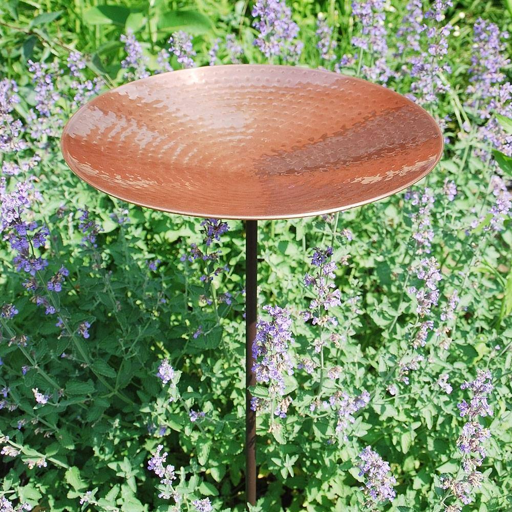 ACHLA DESIGNS 16 in. Dia Polished Copper Plated Stainless Steel Birdbath Bowl with Stake PCB-01-S