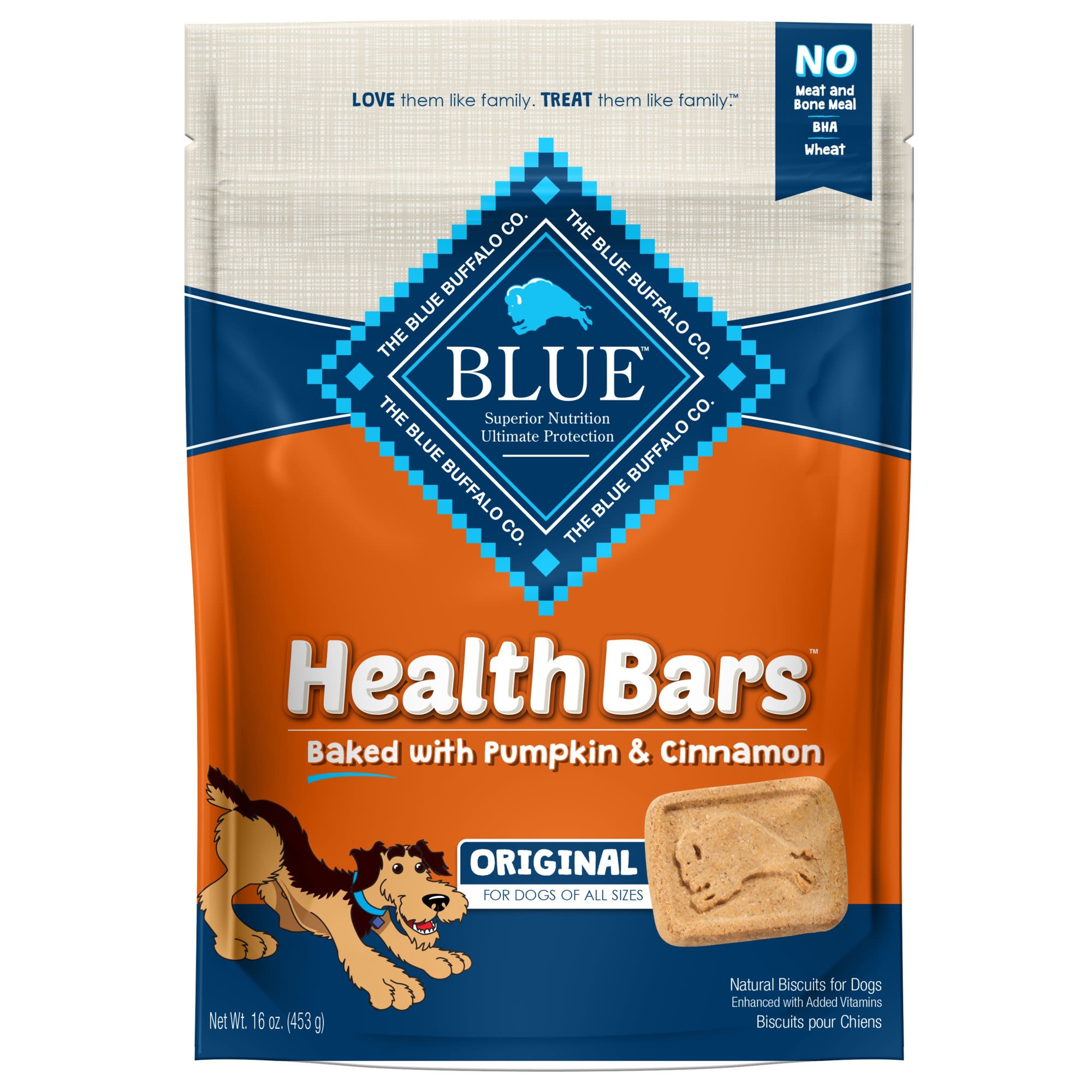 Blue Buffalo Blue Health Bars With Pumpkin and Cinnamon Dog Treats， 16 oz.