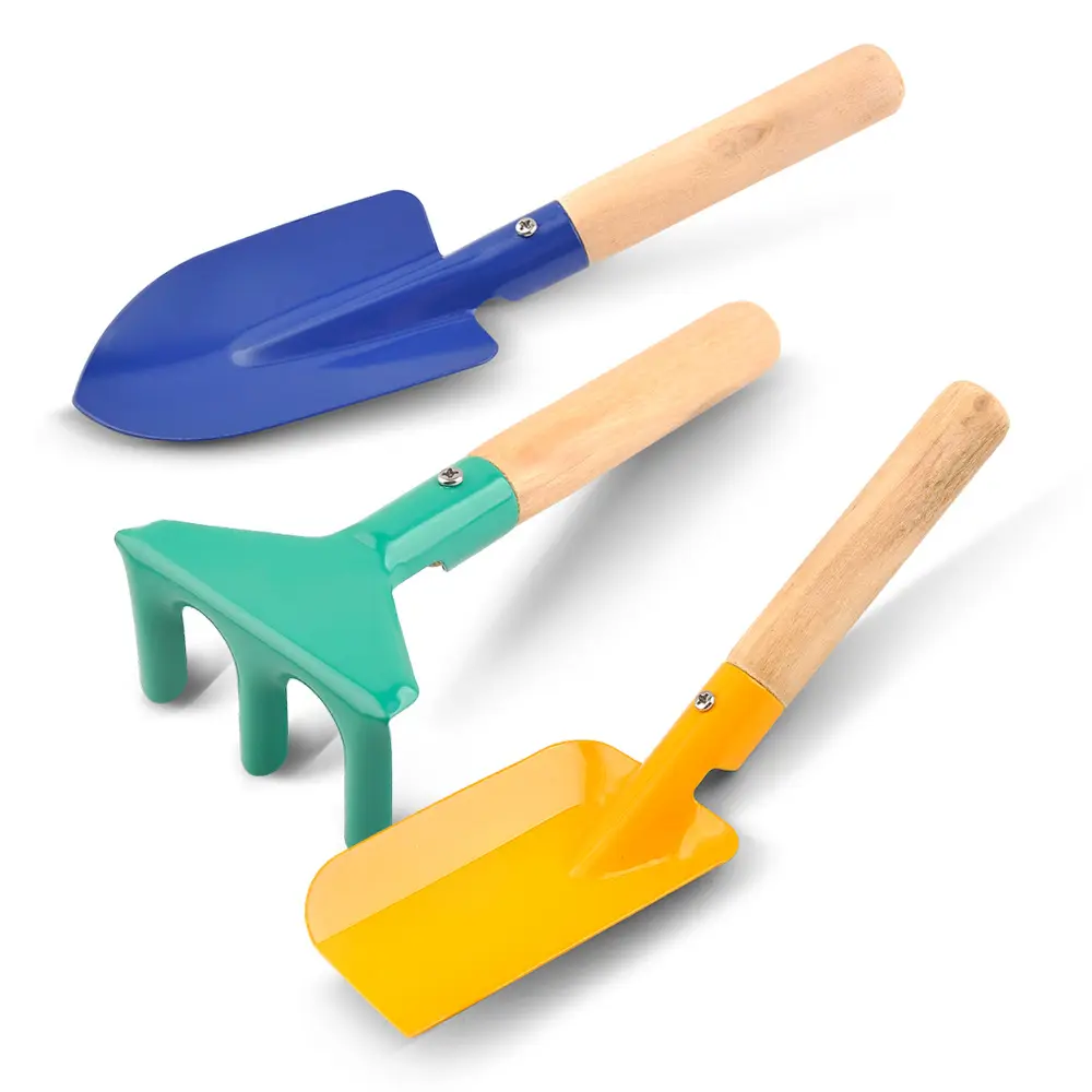 Spring gardening practical flower shovel muzzle shovel garden planting kid's tools 8 piece set with wooden hand and Storage Bag