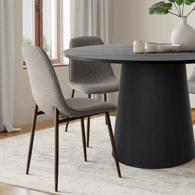 Black Round Dining Table Set For 4 upholstered Armless Dining Chairs With Manufactured Wood Grain Top Modern Round Dining Table Set