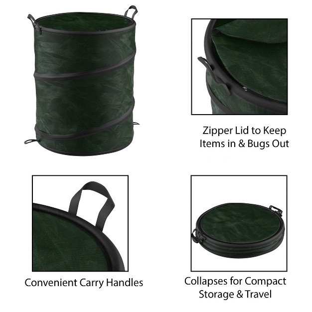 Collapsible Trash Can Pop Up 44 gallon Outdoor Portable Garbage Bag Holder With Zippered Lid Recycle Bin For Camping Or Parties By Wakeman green