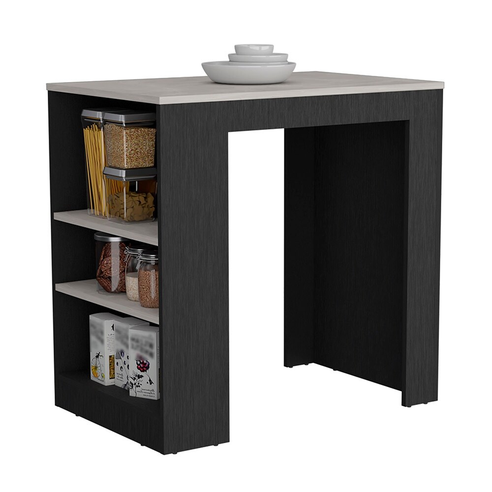 Grain Storage Kitchen Island with 3 Open Side Shelves  Snack Tables