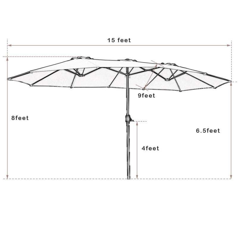 15 FT Double-Sided Outdoor Patio Umbrella with Crank, Extra Large Table Umbrella for Pool Deck Backyard