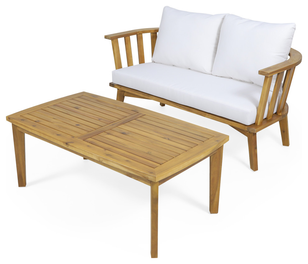 an Outdoor Wooden Loveseat and Coffee Table Set   Transitional   Outdoor Lounge Sets   by GDFStudio  Houzz