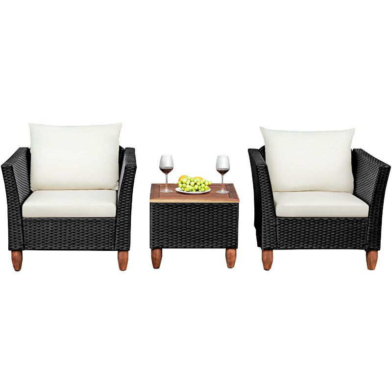 3 Pieces Outdoor Patio Rattan Furniture Set with Coffee Table