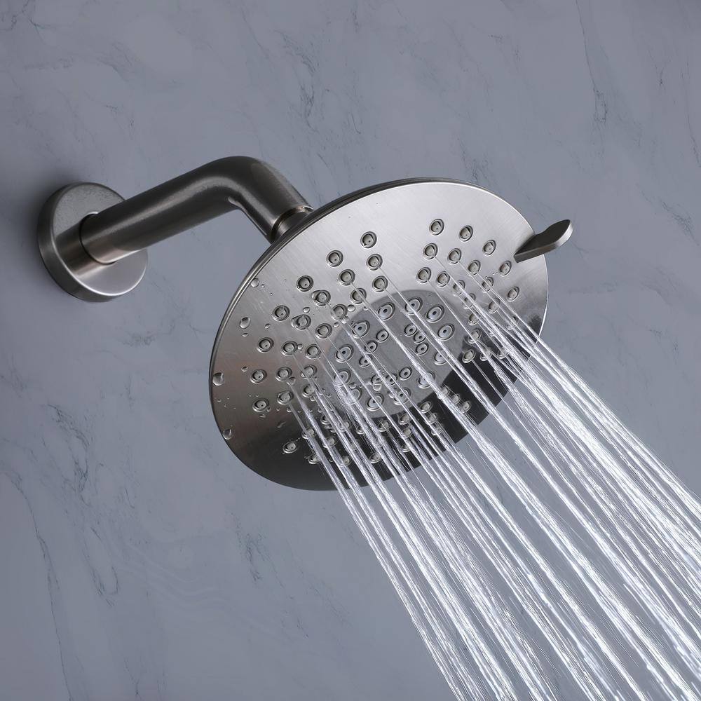 Tomfaucet Single Handle 2-Spray Tub and Shower Faucet 3.5 GPM with 6 in. Rain Shower Head in Brushed Nickel (Valve Included) TFB1011BN