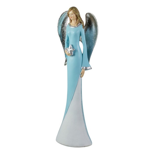 Blue And White Tabletop Angel Figurine Holding A Star