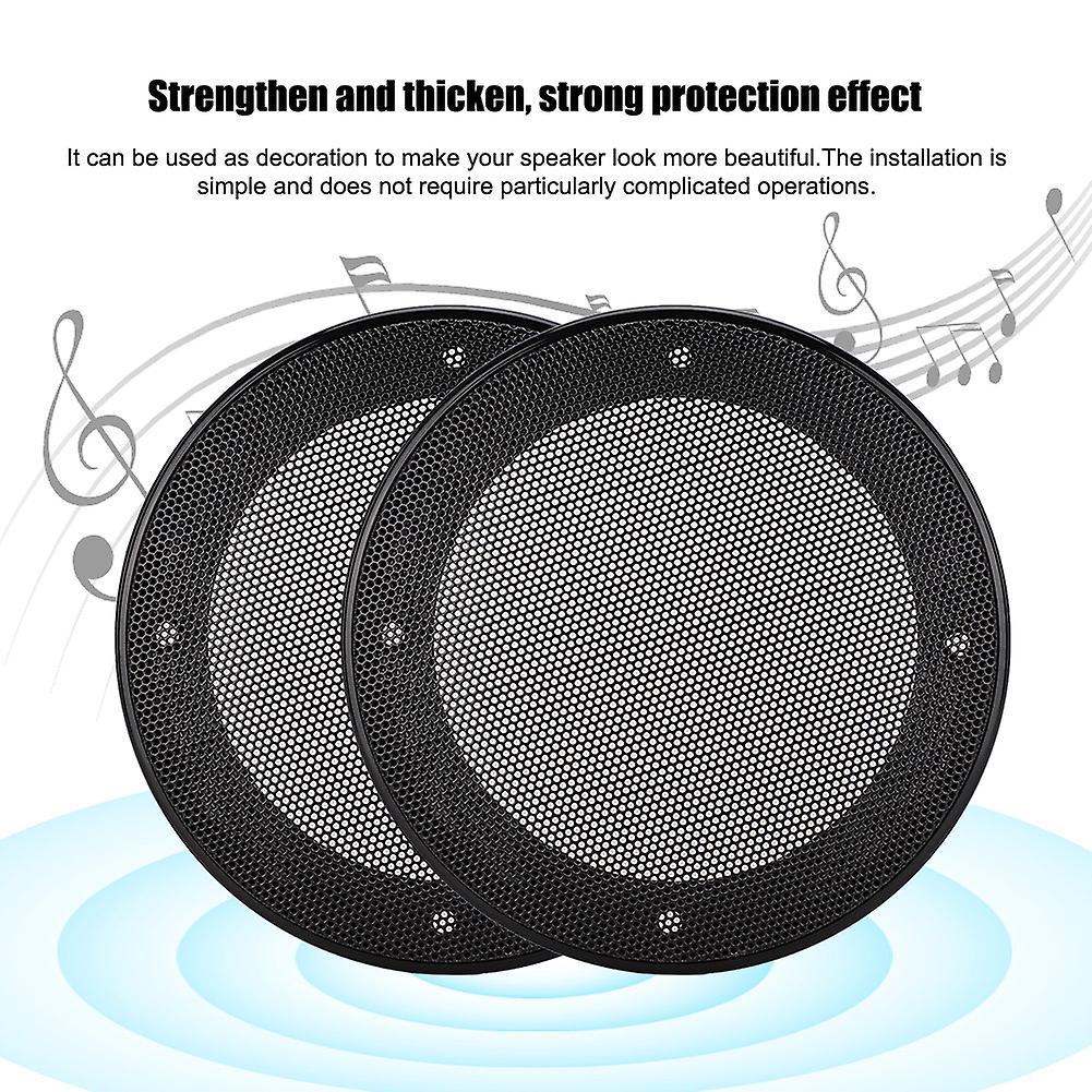 2pcs 4inch Speaker Loudspeaker Protective Cover Speaker Decoration(black+black)