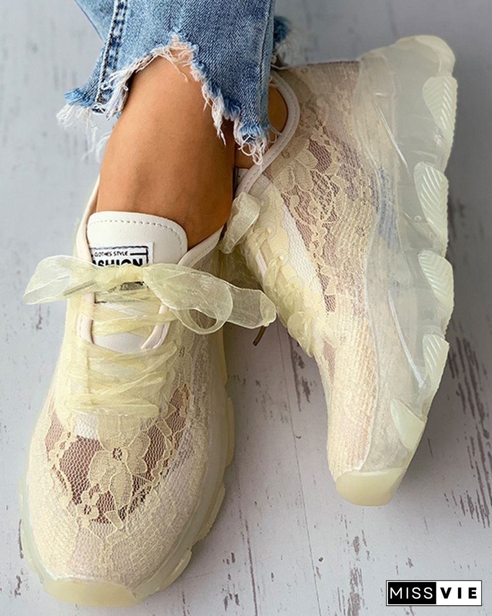 Lace-up Crochet Lace Muffin Sneakers