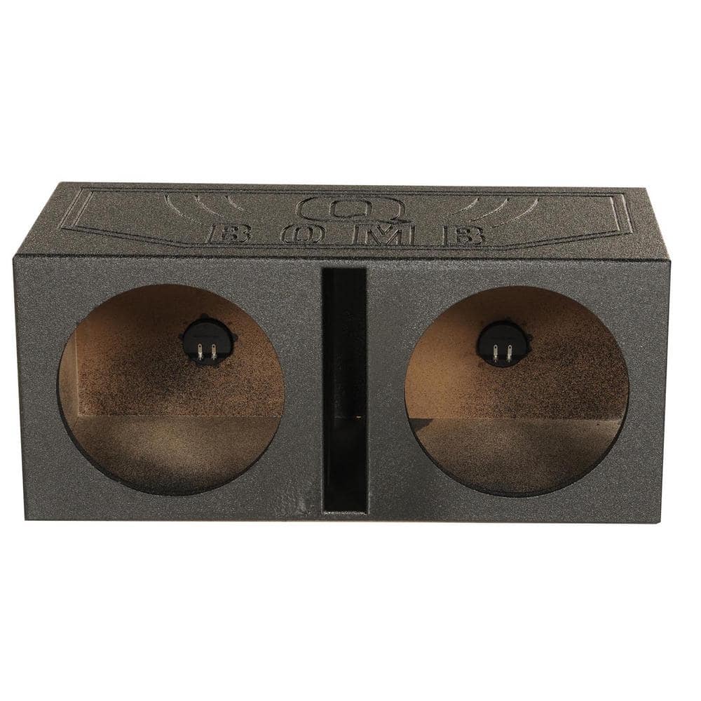 Q POWER 10-Volt Dual 10 in. Vented Port Subwoofer Sub Box with Bedliner Spray QBOMB10V