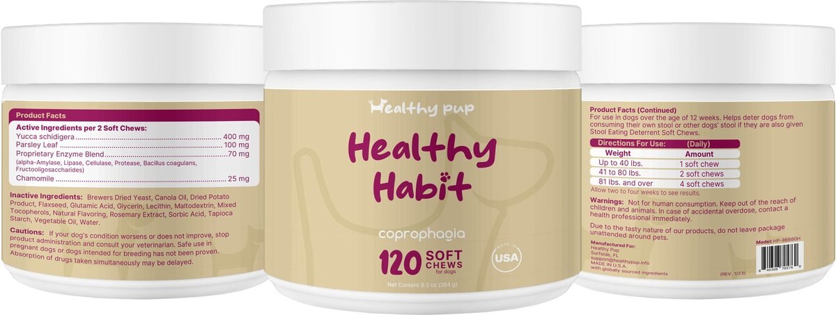 Healthy Pup Stool Eating Deterrent Soft Chews Coprophagic Supplement for Dogs， 120 count