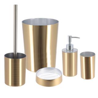 Golden 5-Pieces Bath Accessory Set with Soap Pump Tumbler Soap Dish and Toilet Brush Holder in Gold Effect SET5GOLDEN198