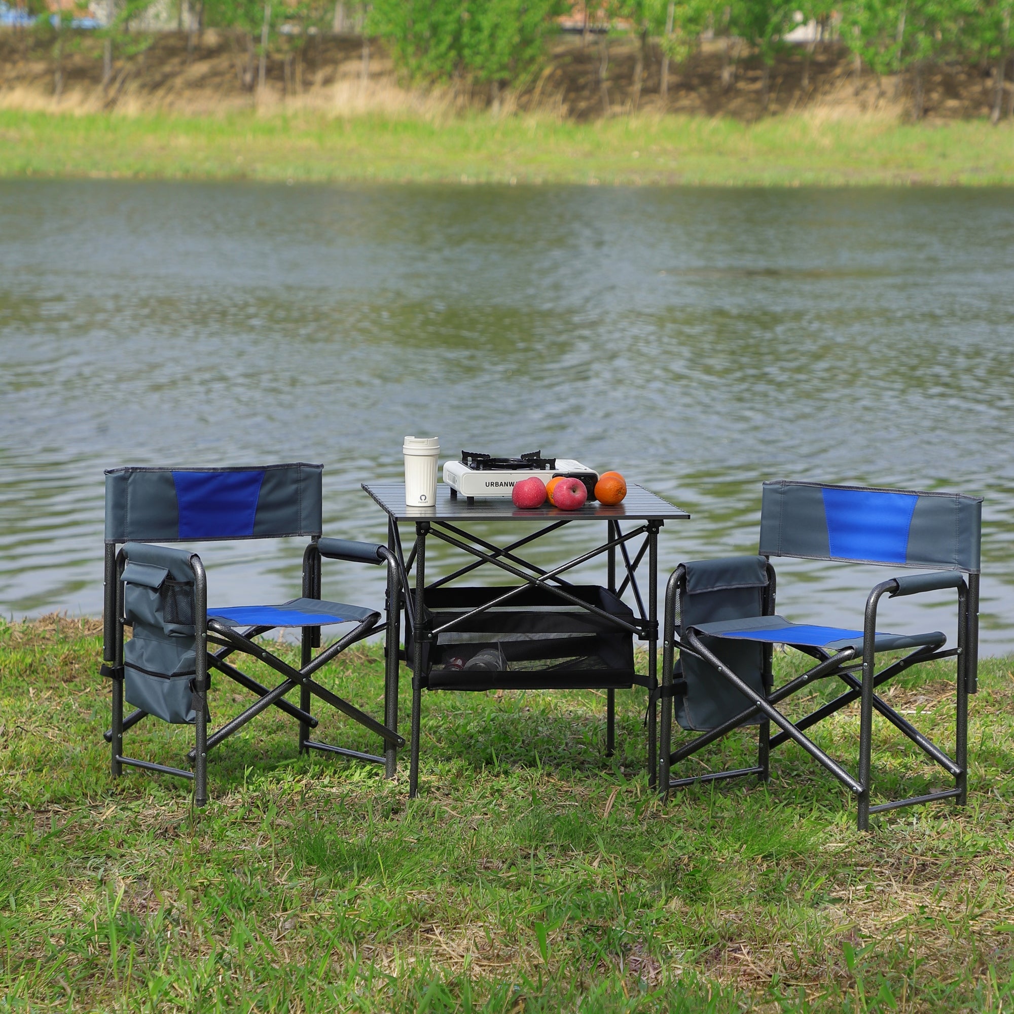 3 Pieces Folding Table and Chairs Set with 1 Square Table and 2 Chairs - Overstock - 37847022