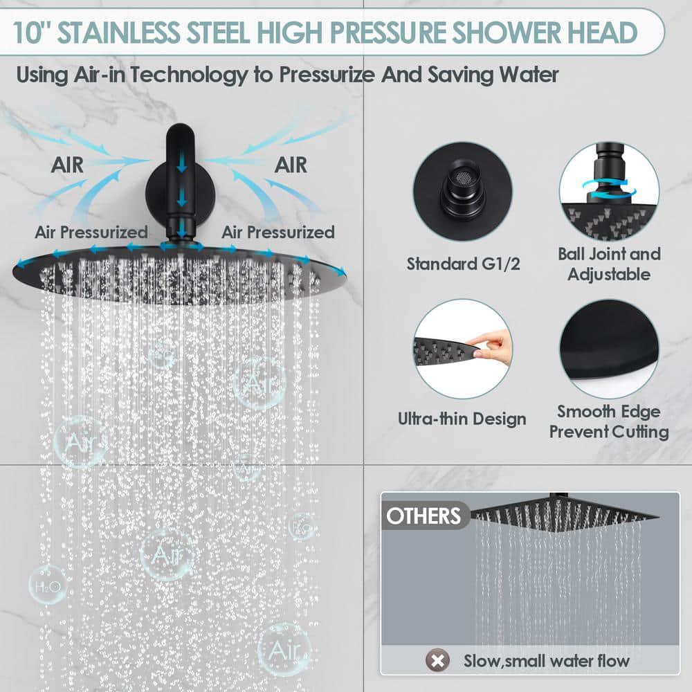 EVERSTEIN SingleHandle 2Spray Round Tub and Shower Faucet with 10 in Rain Shower Head in Matte Black